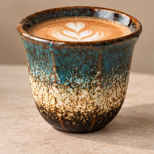 Dusk ceramic vessel filled with coffee