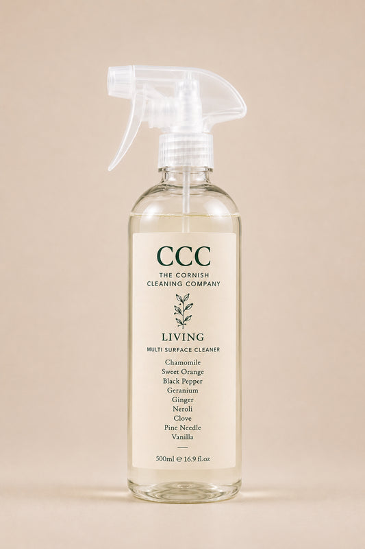 Plant-based multi surface cleaner by The Cornwall Cleaning Company  Pure essential oils of chamomile, neroli, pine needle & sweet orange. Vegan-certified, made in Cornwall.